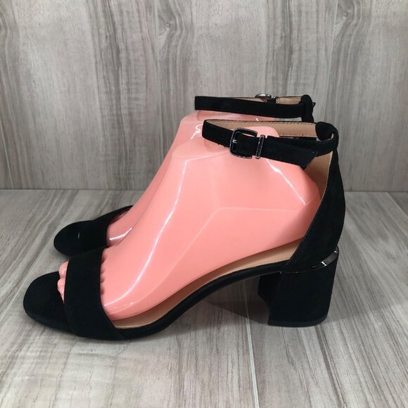 Antonio Melani Sandals Womens 8.5M Odella Black Suede Buckle Ankle Strap Heeled - Picture 2 of 13